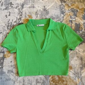 Zara Vibrant Green Collared Crop Top